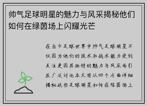 帅气足球明星的魅力与风采揭秘他们如何在绿茵场上闪耀光芒