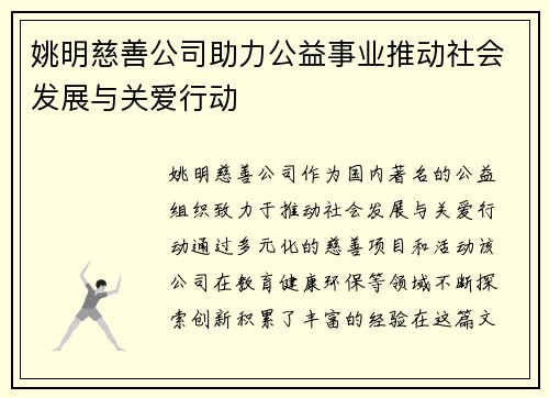 姚明慈善公司助力公益事业推动社会发展与关爱行动